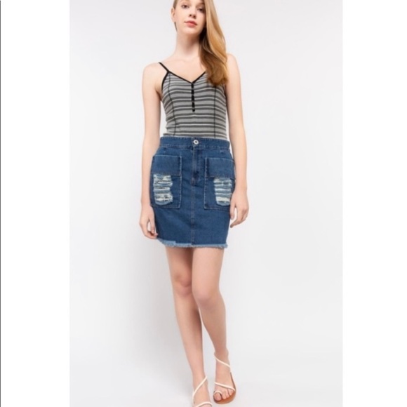 Pol - Distressed Jean Skirt main image 0